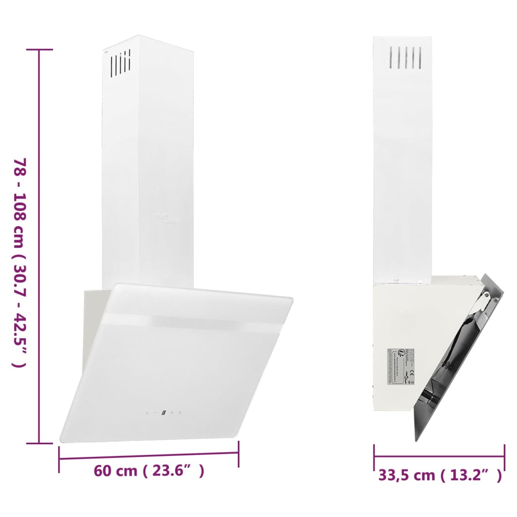 væghængt emhætte 60 cm stål og hærdet glas hvid