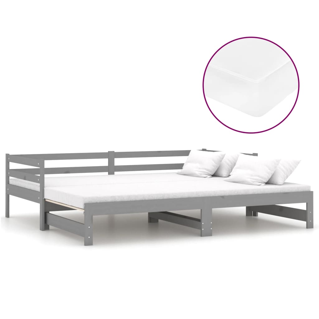 daybed med udtræk 2x(90x200) cm massivt fyrretræ grå