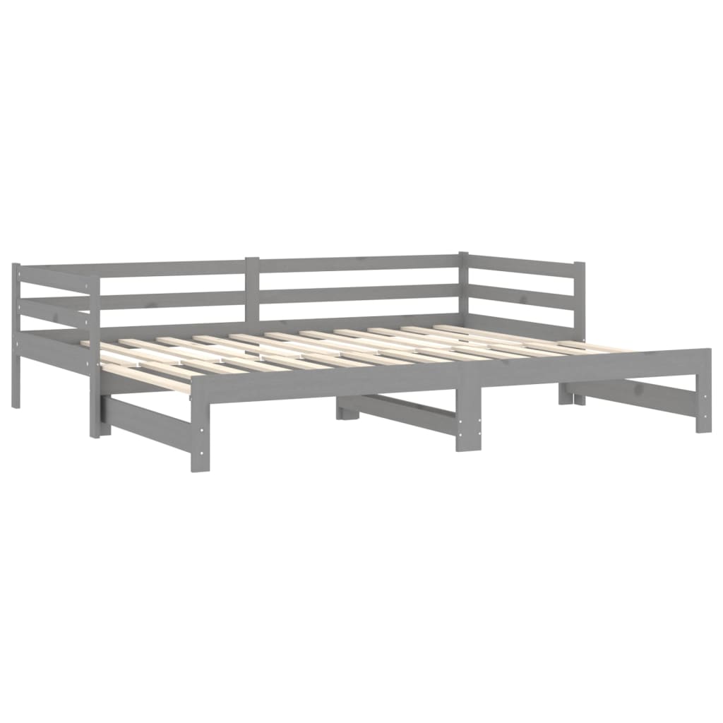 daybed med udtræk 2x(90x200) cm massivt fyrretræ grå