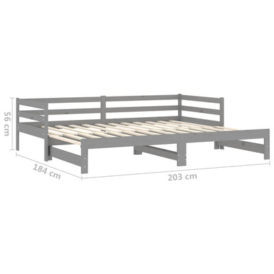 daybed med udtræk 2x(90x200) cm massivt fyrretræ grå