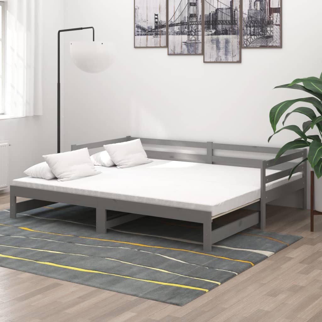 daybed med udtræk 2x(90x200) cm massivt fyrretræ grå