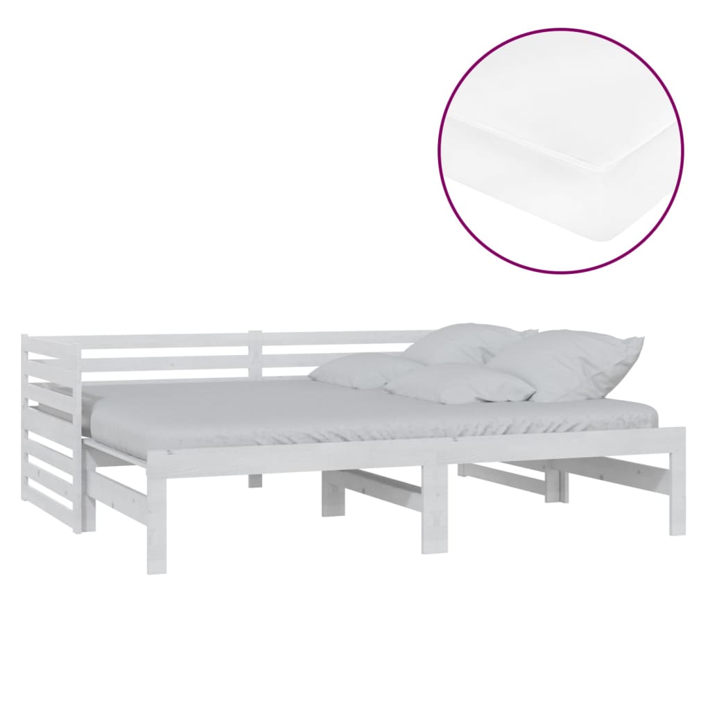 daybed med udtræk 2x(90x200) cm massivt fyrretræ hvid