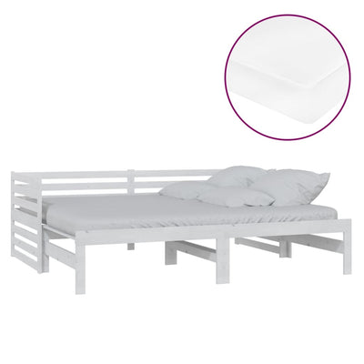 daybed med udtræk 2x(90x200) cm massivt fyrretræ hvid