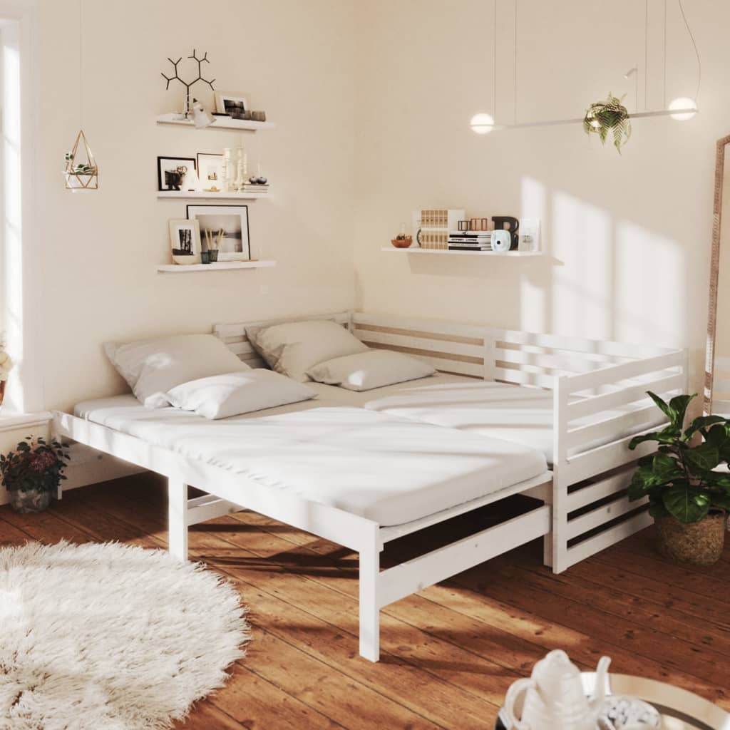 daybed med udtræk 2x(90x200) cm massivt fyrretræ hvid