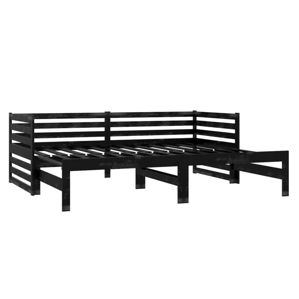 daybed med udtræk 2x(90x200) cm massivt fyrretræ sort