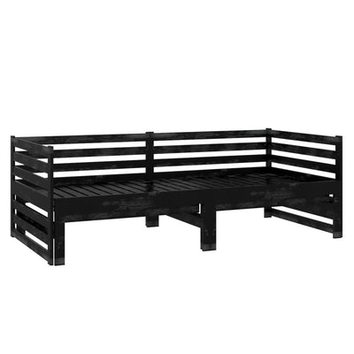 daybed med udtræk 2x(90x200) cm massivt fyrretræ sort