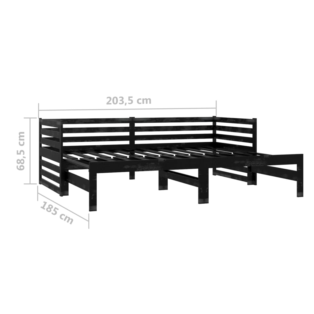 daybed med udtræk 2x(90x200) cm massivt fyrretræ sort