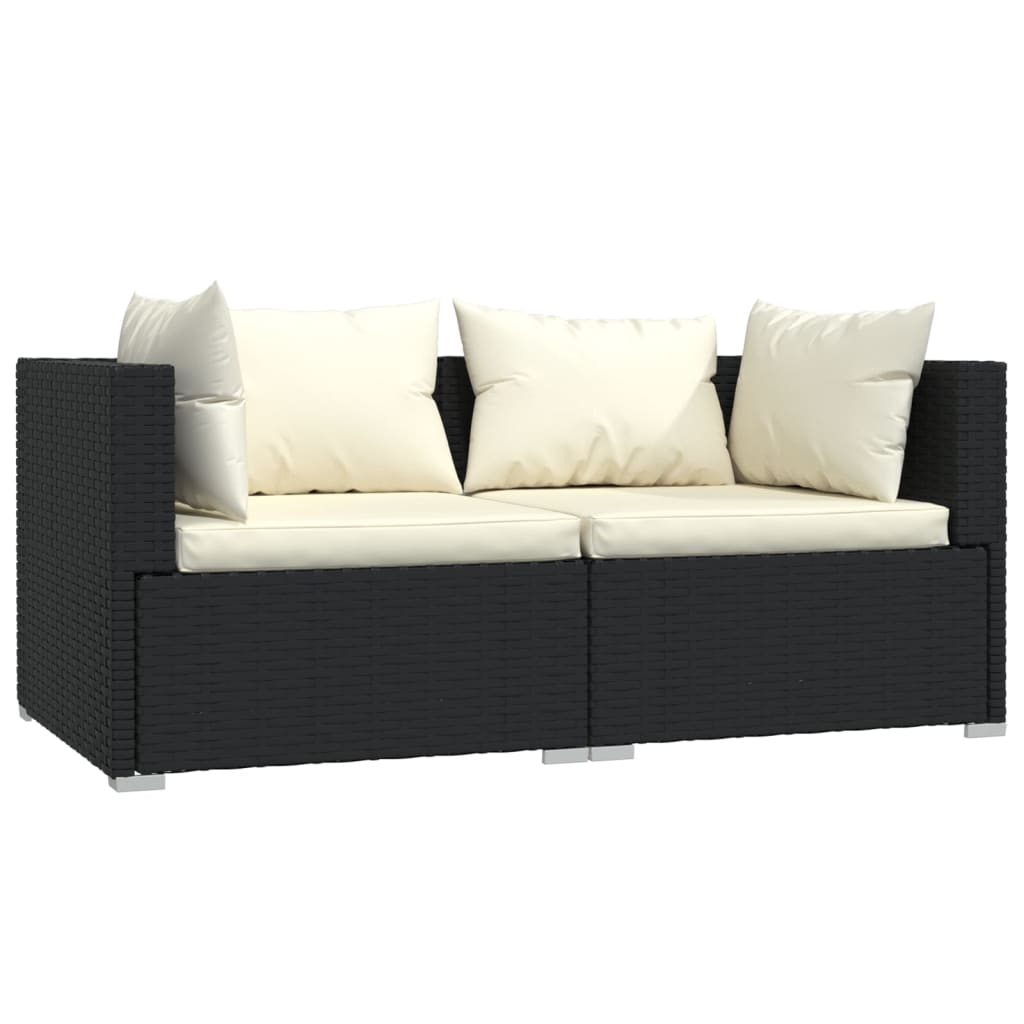 2-personers sofa med hynder polyrattan sort