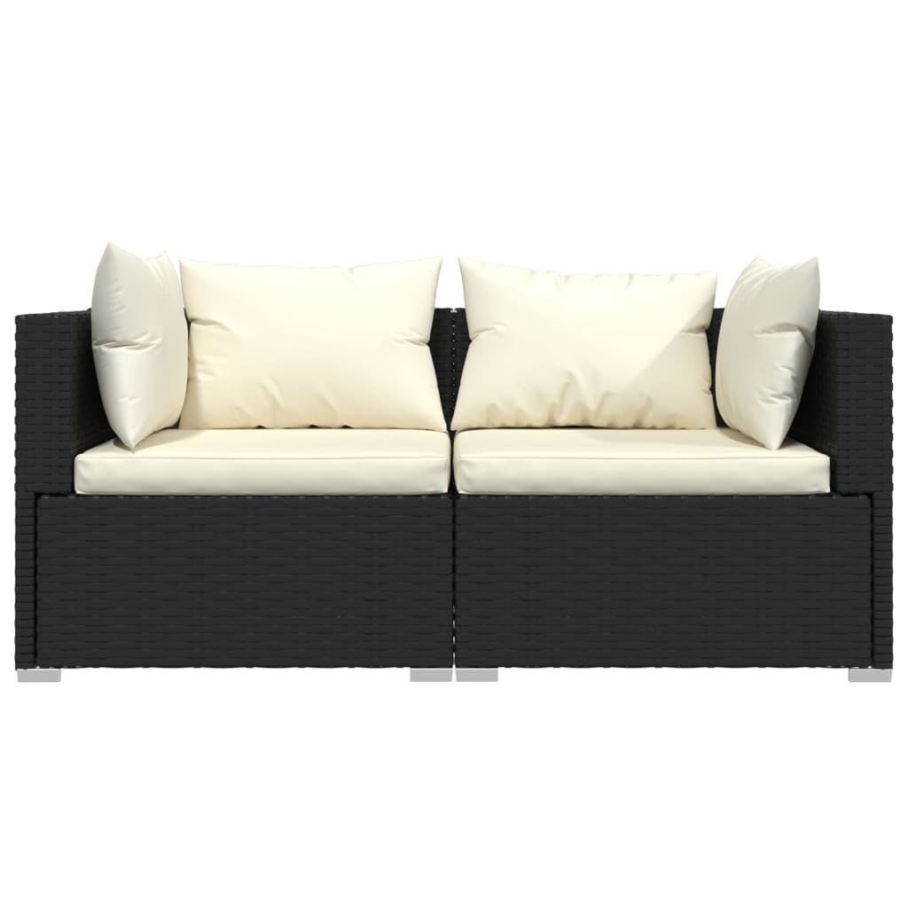 2-personers sofa med hynder polyrattan sort