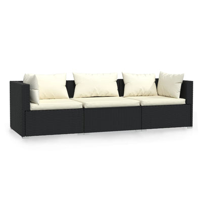 3-personers sofa med hynder polyrattan sort