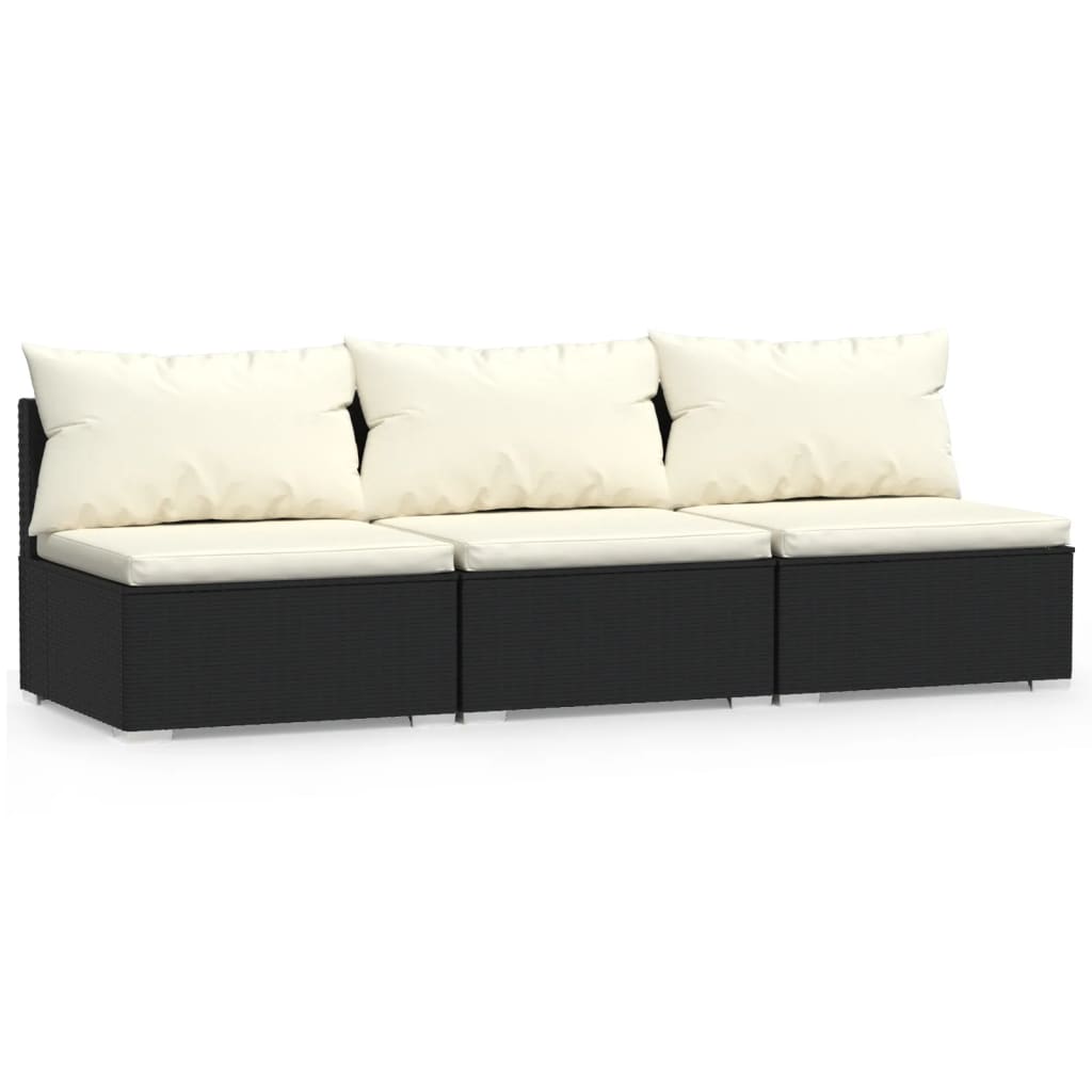 3-personers sofa med hynder polyrattan sort