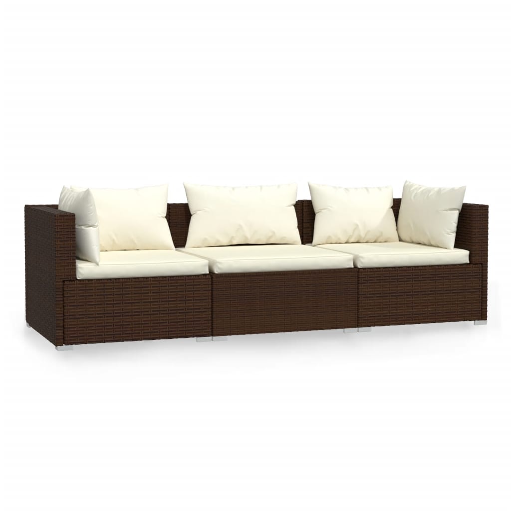 3-personers sofa med hynder polyrattan brun