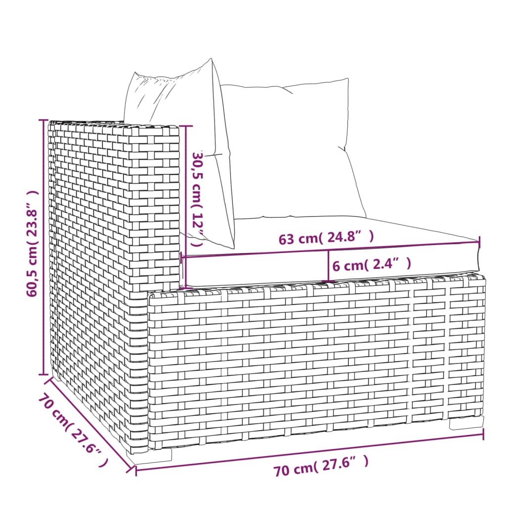 3-personers sofa med hynder polyrattan brun