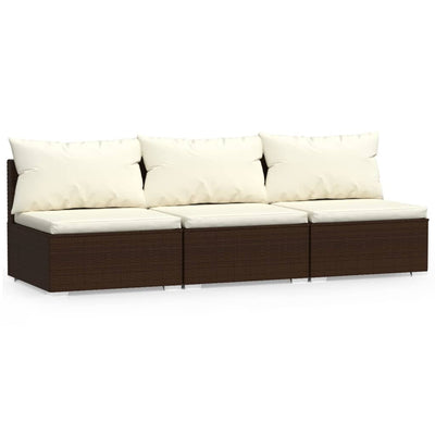 3-personers sofa med hynder polyrattan brun