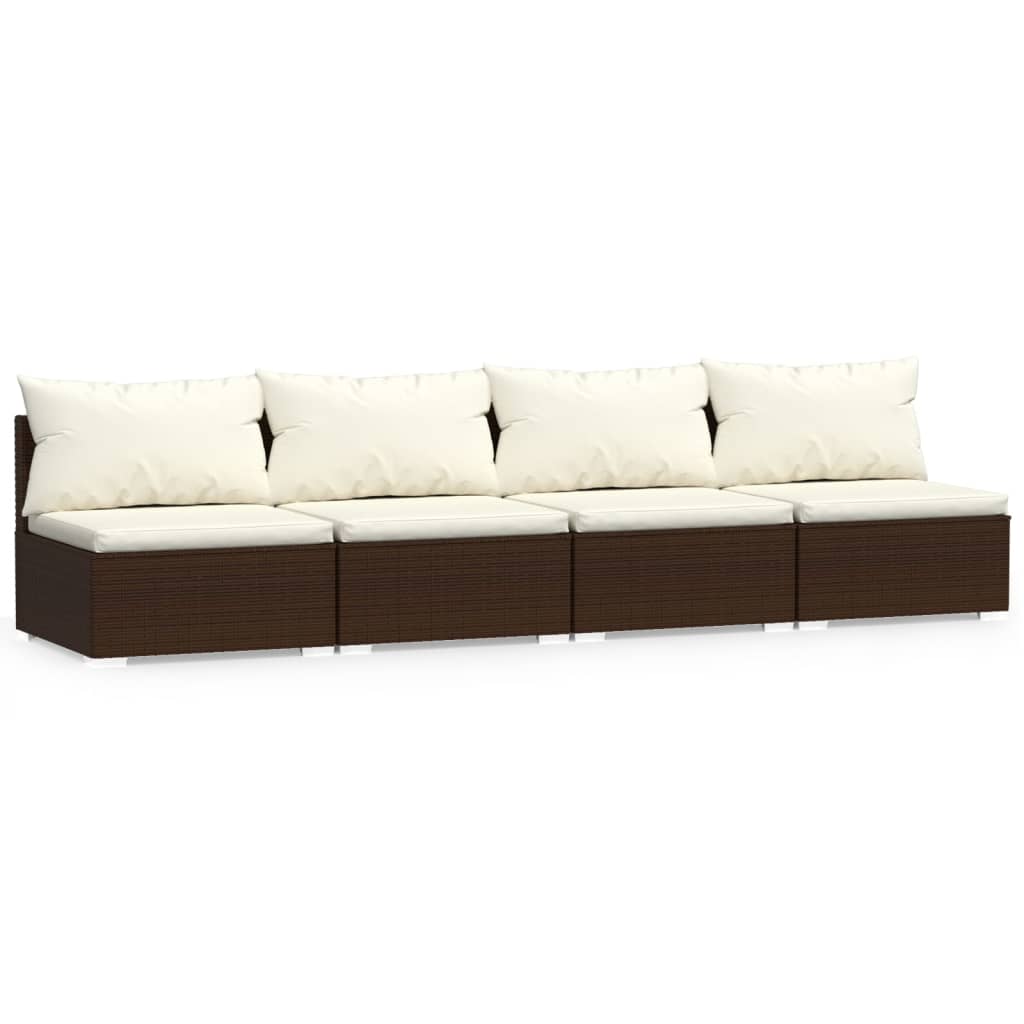 4-personers sofa med hynder polyrattan brun