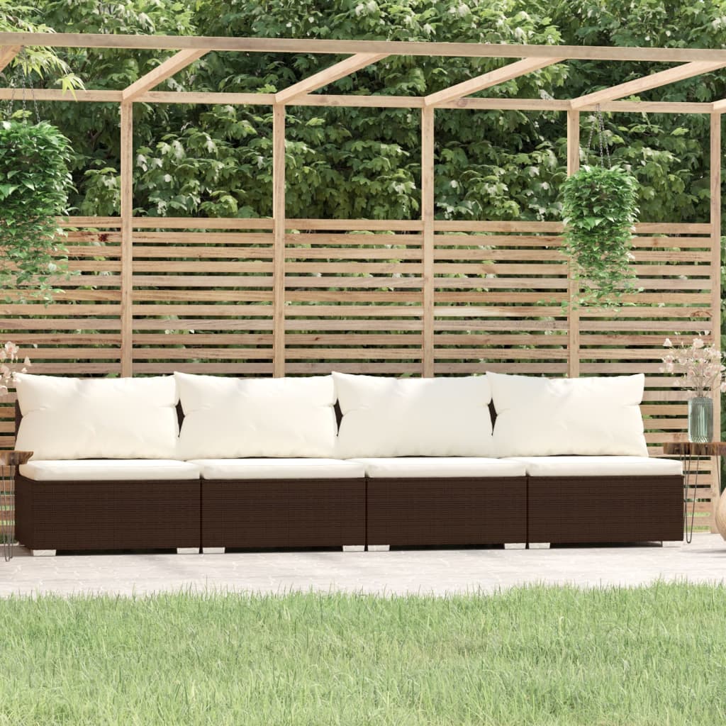 4-personers sofa med hynder polyrattan brun