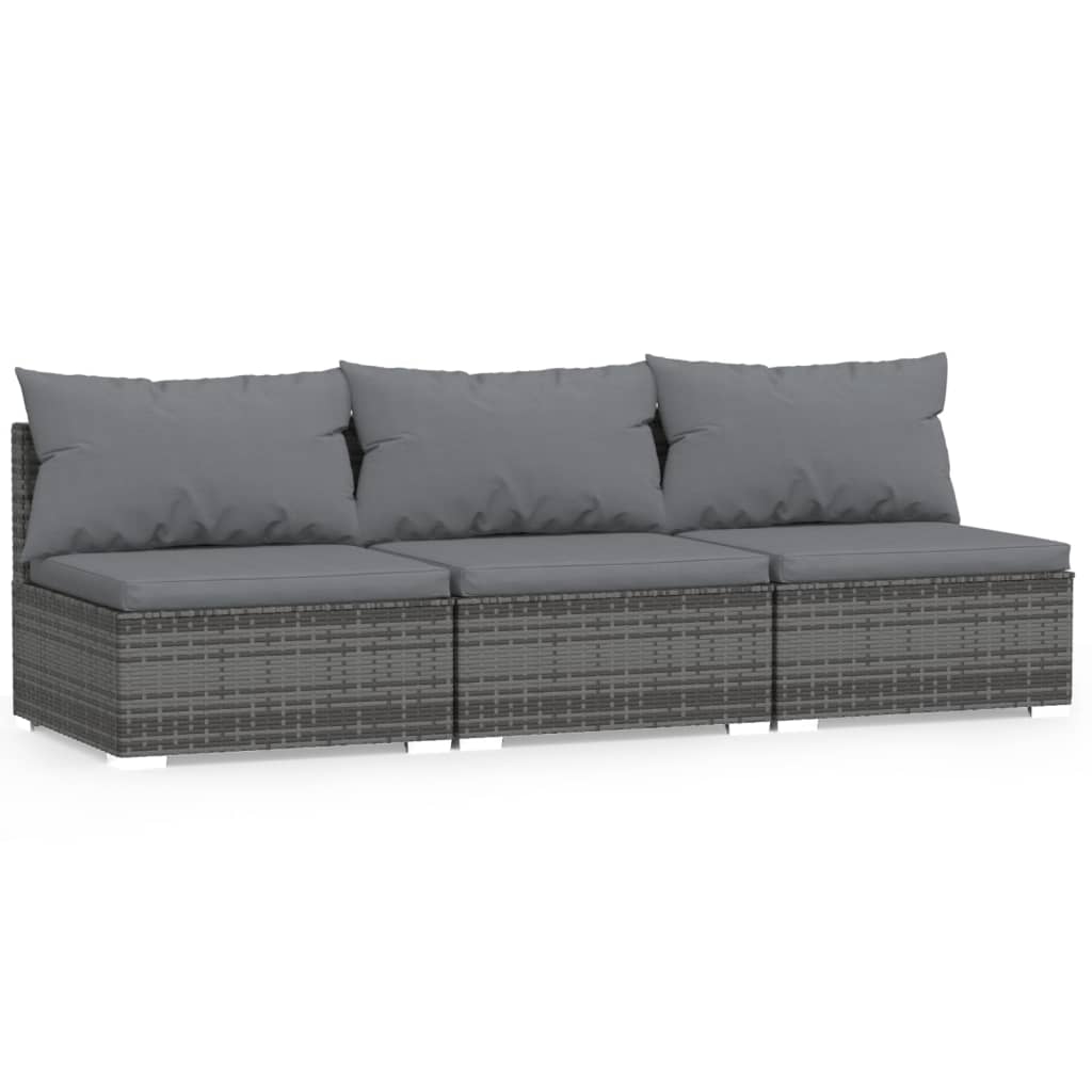 3-personers sofa med hynder polyrattan grå