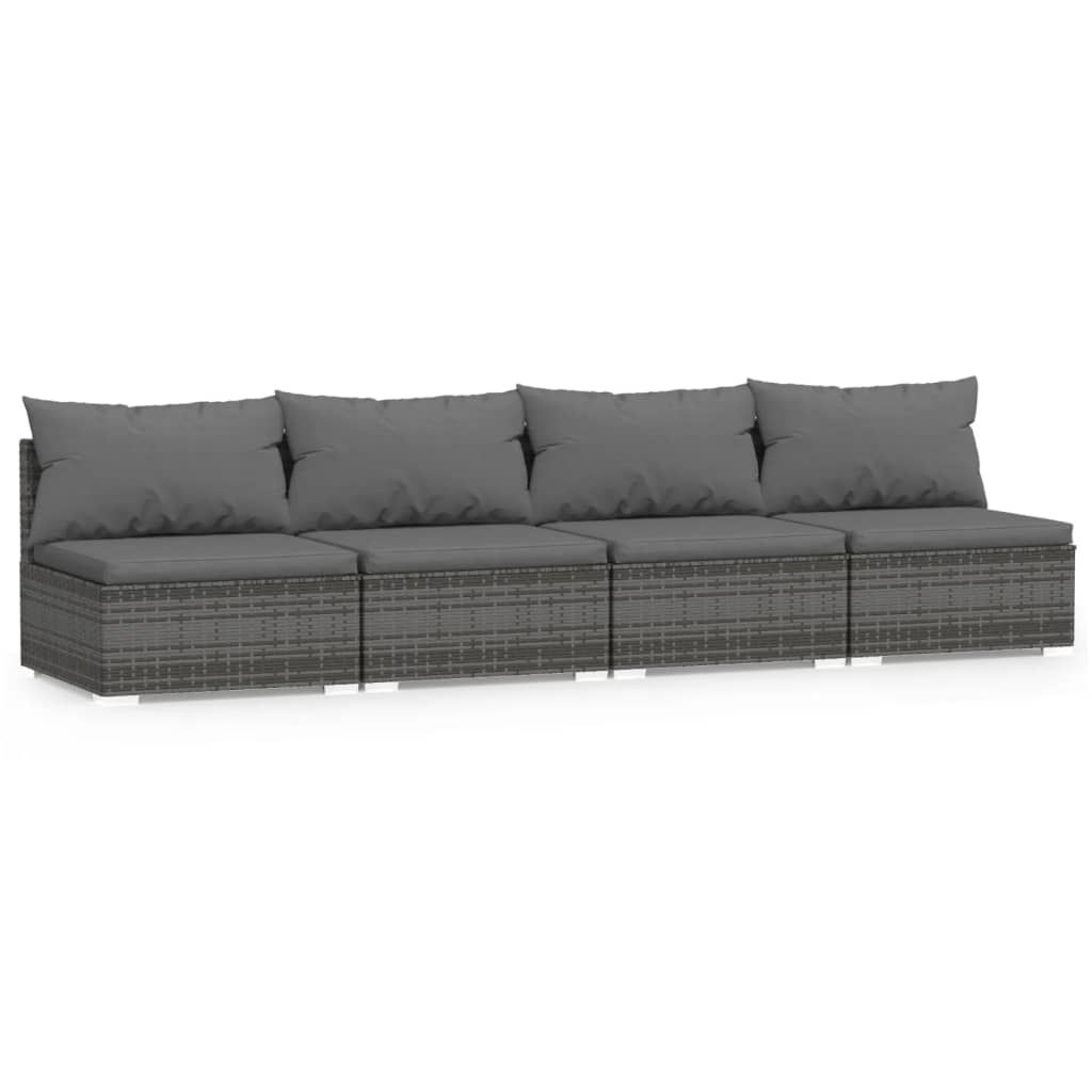 4-personers sofa med hynder polyrattan grå