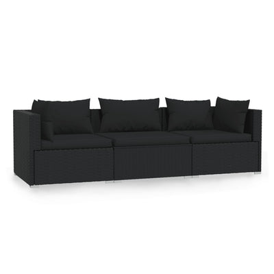 3-personers sofa med hynder polyrattan sort