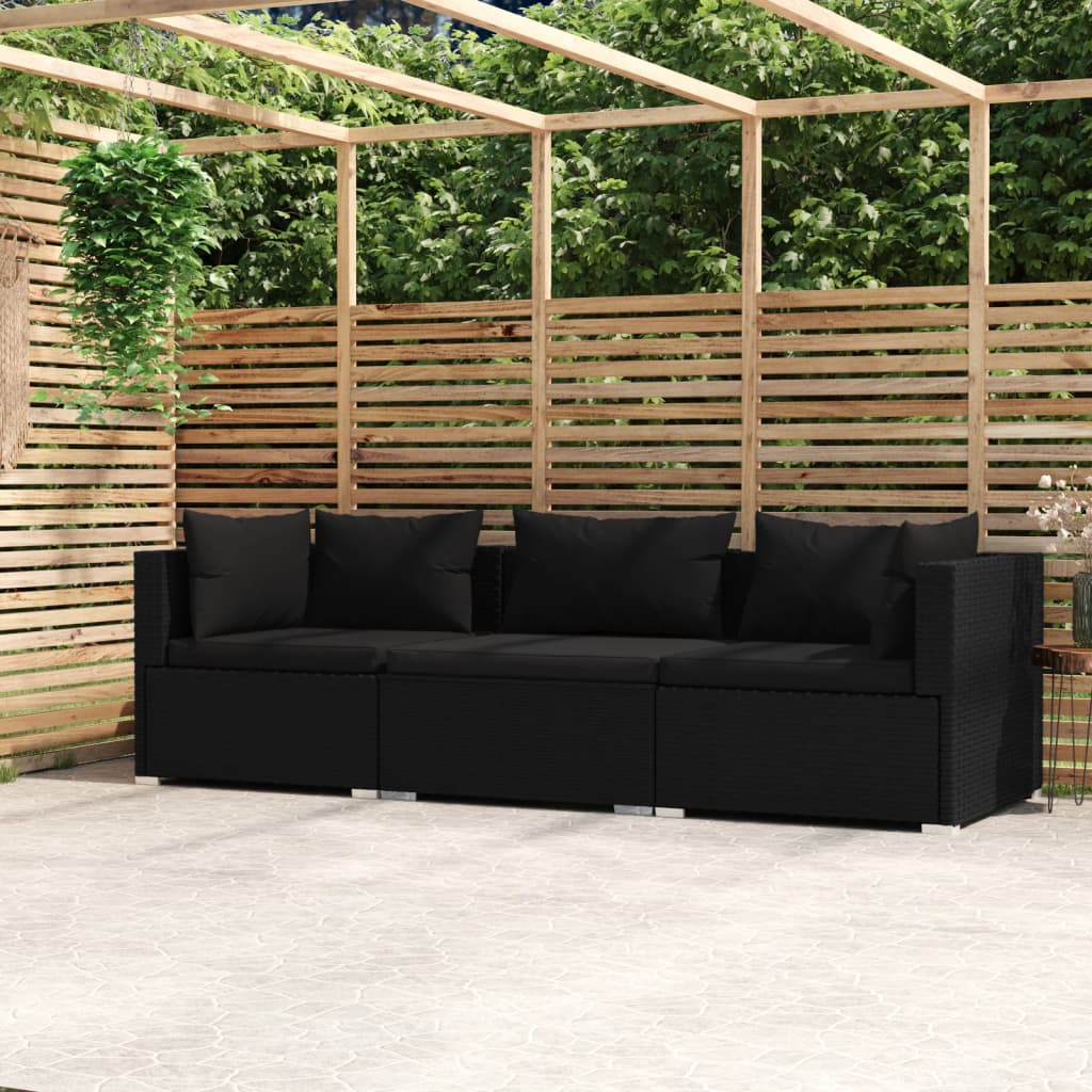 3-personers sofa med hynder polyrattan sort