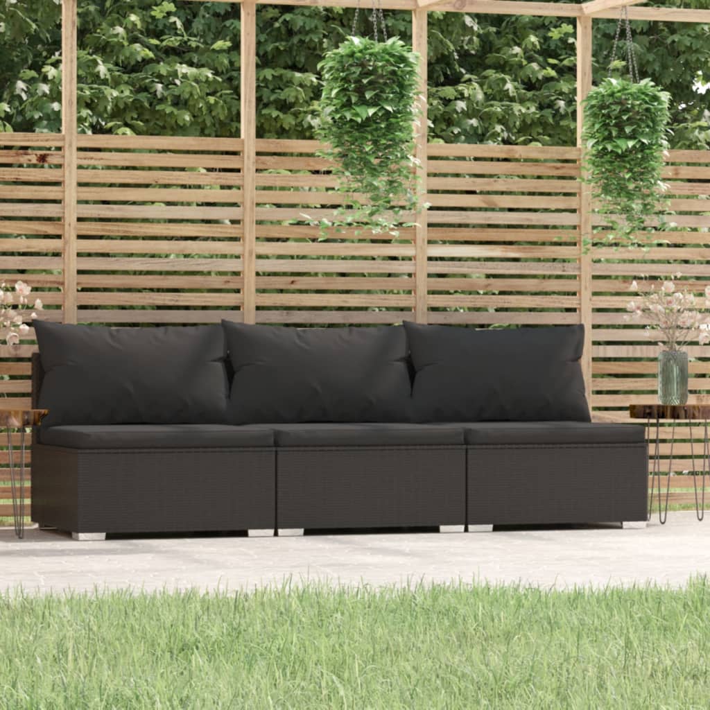 3-personers sofa med hynder polyrattan sort