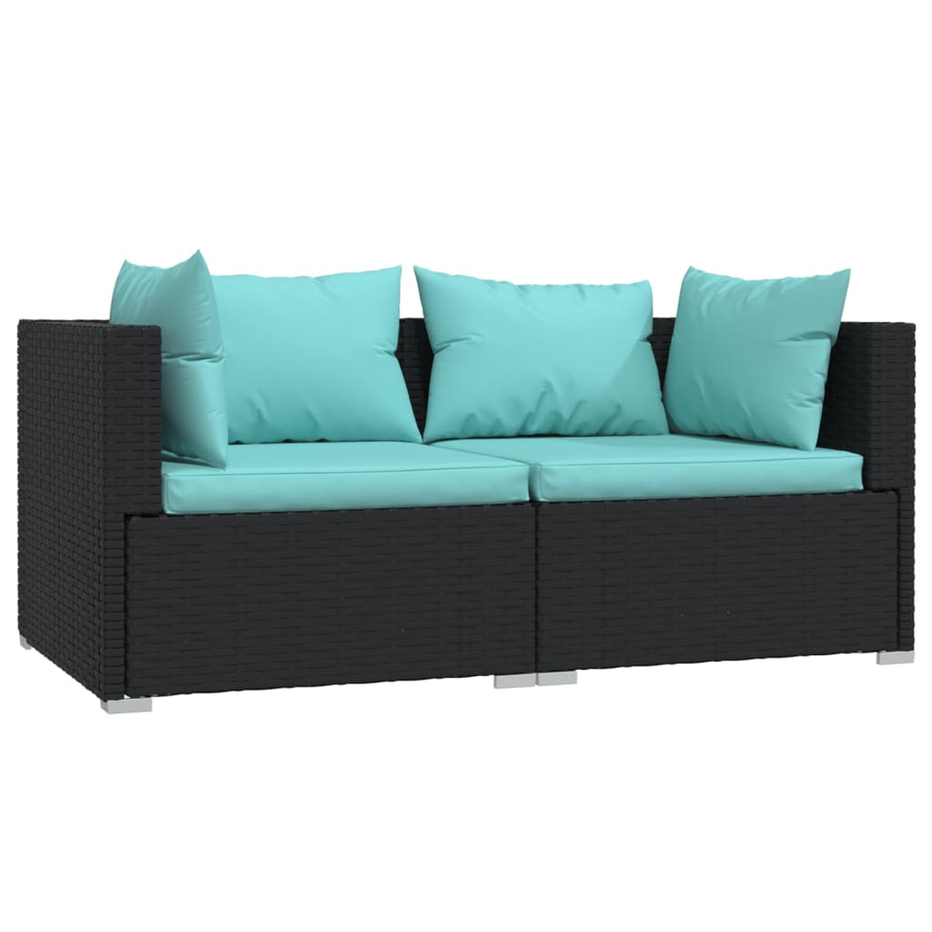 2-personers sofa med hynder polyrattan sort