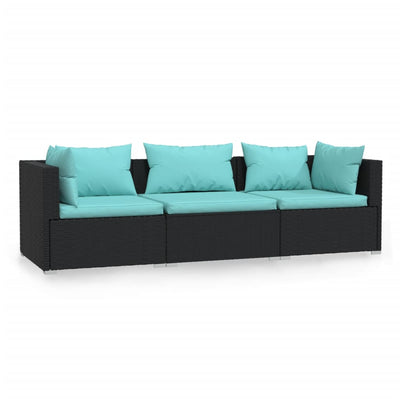 3-personers sofa med hynder polyrattan sort