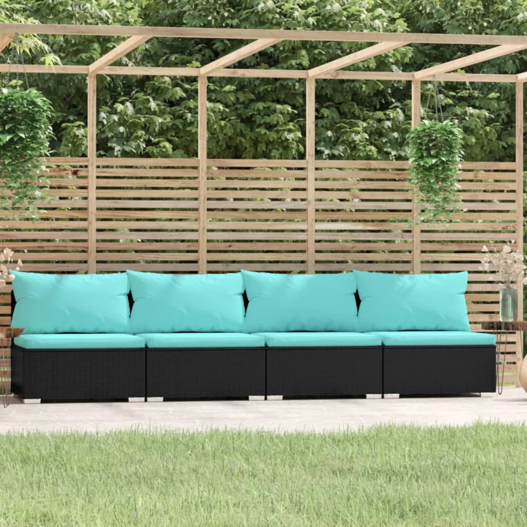 4-personers sofa med hynder polyrattan sort