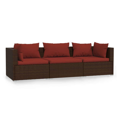 3-personers sofa med hynder polyrattan brun