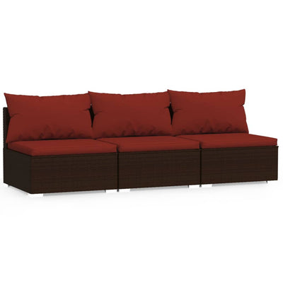 3-personers sofa med hynder polyrattan brun