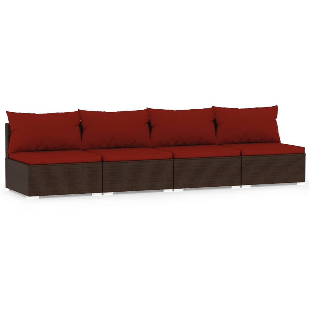 4-personers sofa med hynder polyrattan brun