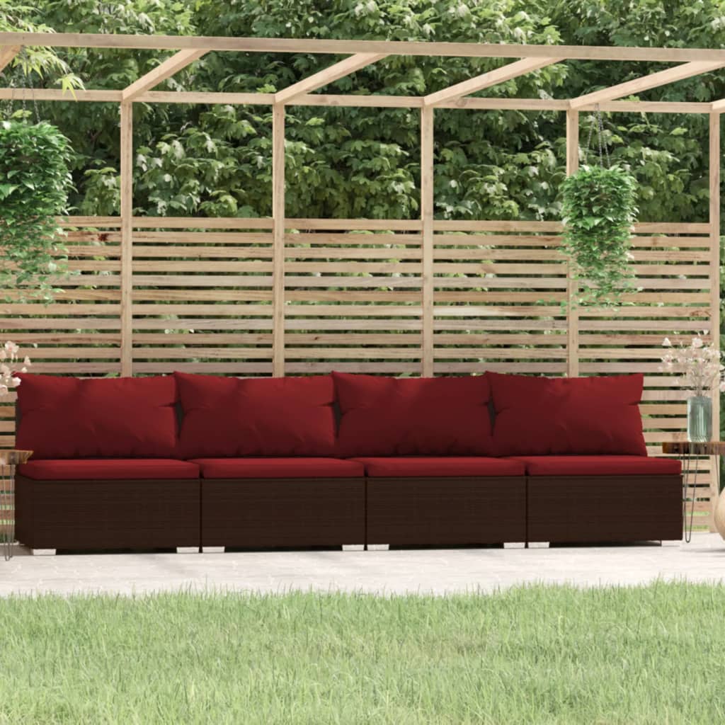 4-personers sofa med hynder polyrattan brun