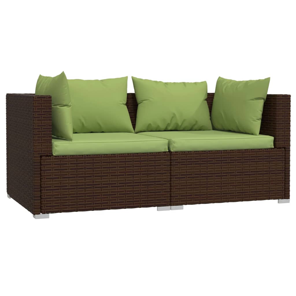 2-personers sofa med hynder polyrattan brun