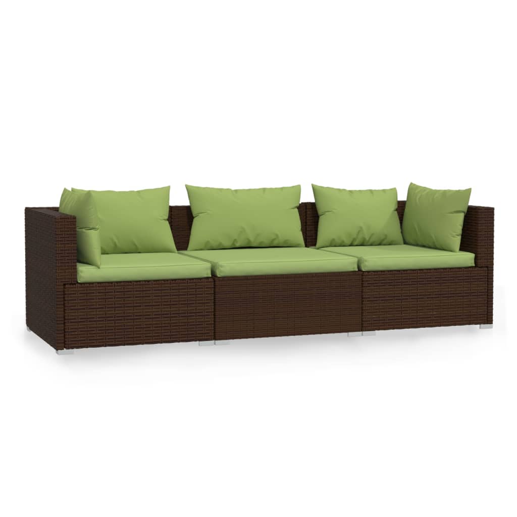 3-personers sofa med hynder polyrattan brun