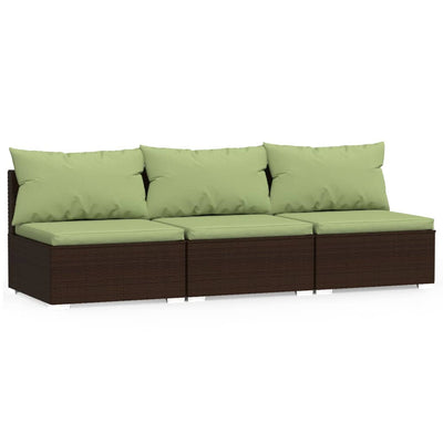 3-personers sofa med hynder polyrattan brun