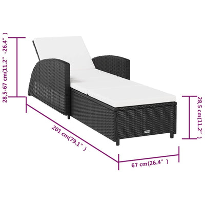 liggestol med cremefarvet hynde polyrattan sort