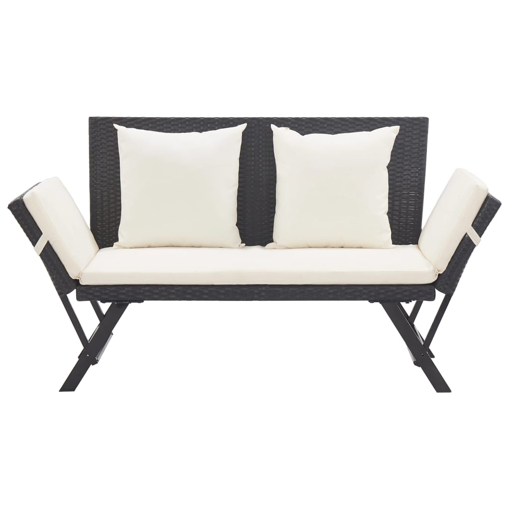 havebænk med hynder 176 cm polyrattan sort