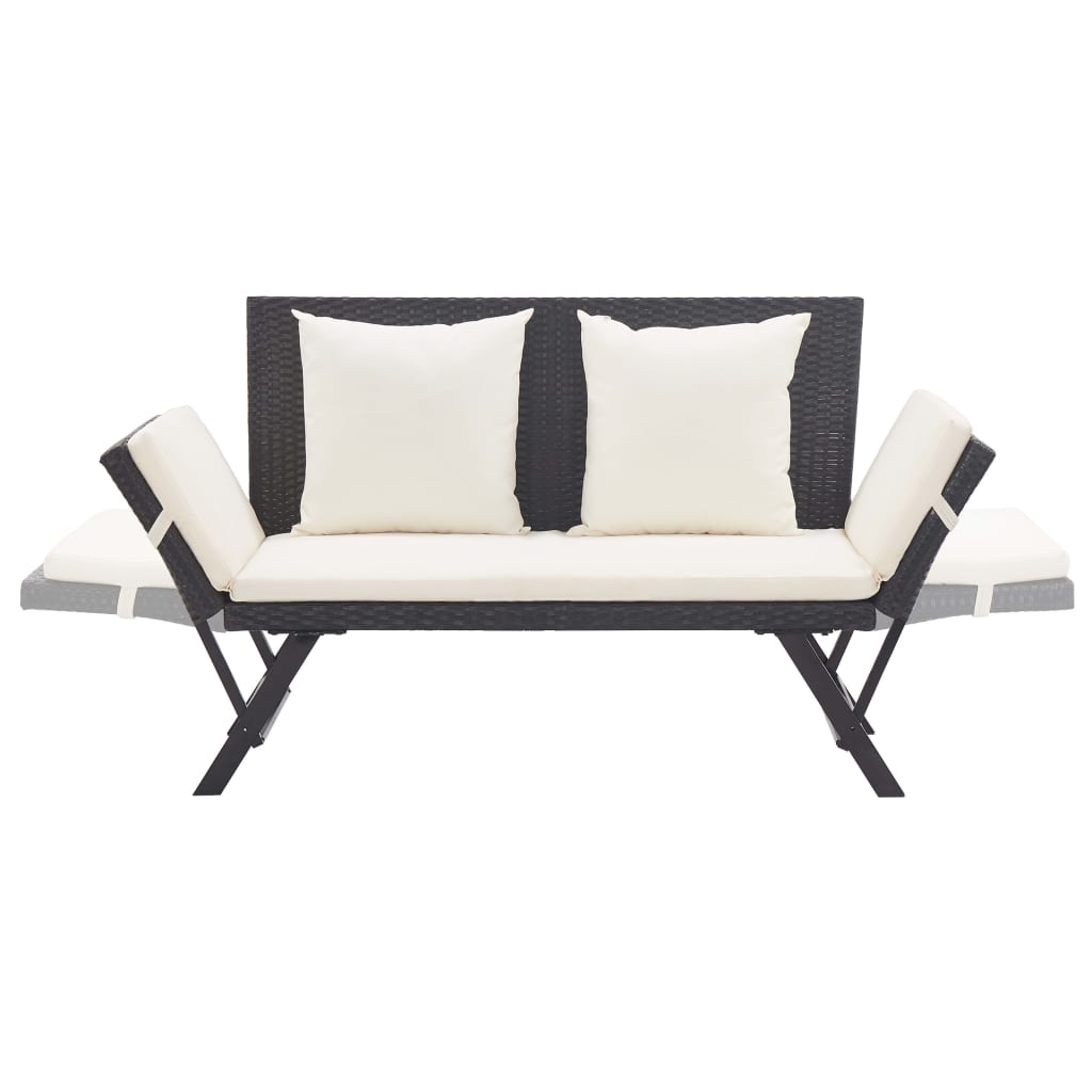 havebænk med hynder 176 cm polyrattan sort