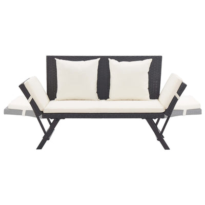 havebænk med hynder 176 cm polyrattan sort