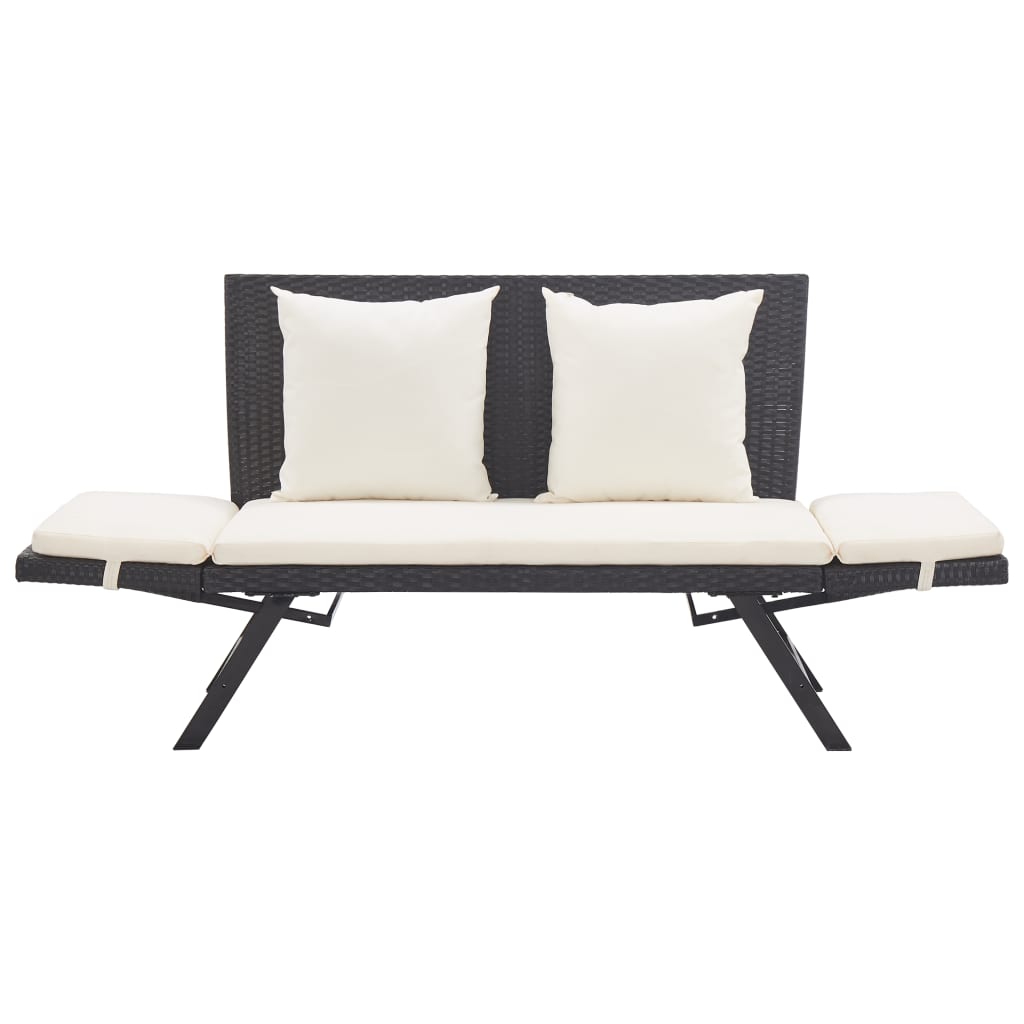 havebænk med hynder 176 cm polyrattan sort