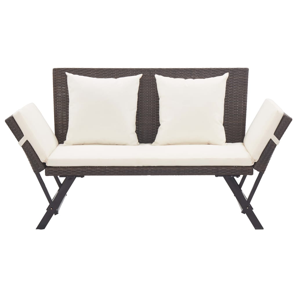 havebænk med hynder 176 cm polyrattan brun