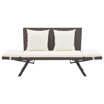 havebænk med hynder 176 cm polyrattan brun