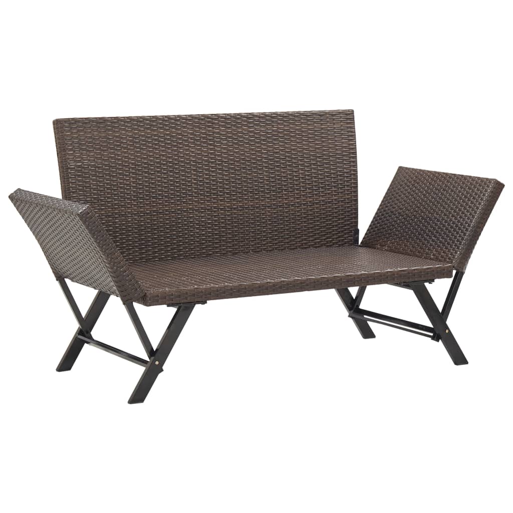 havebænk med hynder 176 cm polyrattan brun