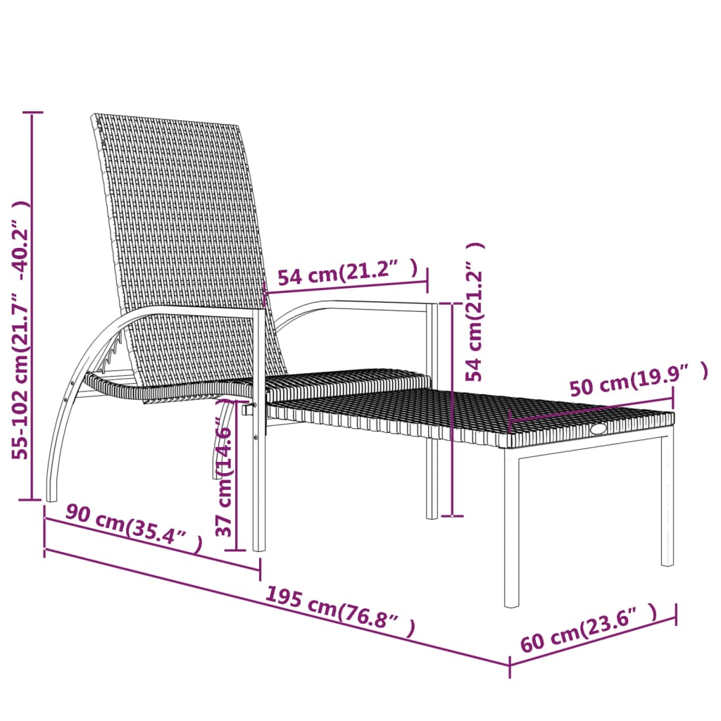 liggestole 2 stk. med fodskammel polyrattan sort