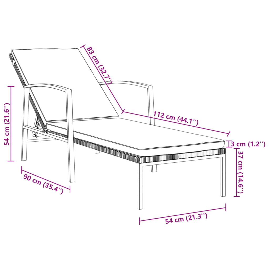 liggestole 2 stk. med bord polyrattan brun