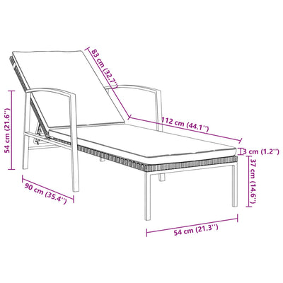 liggestole 2 stk. med bord polyrattan brun