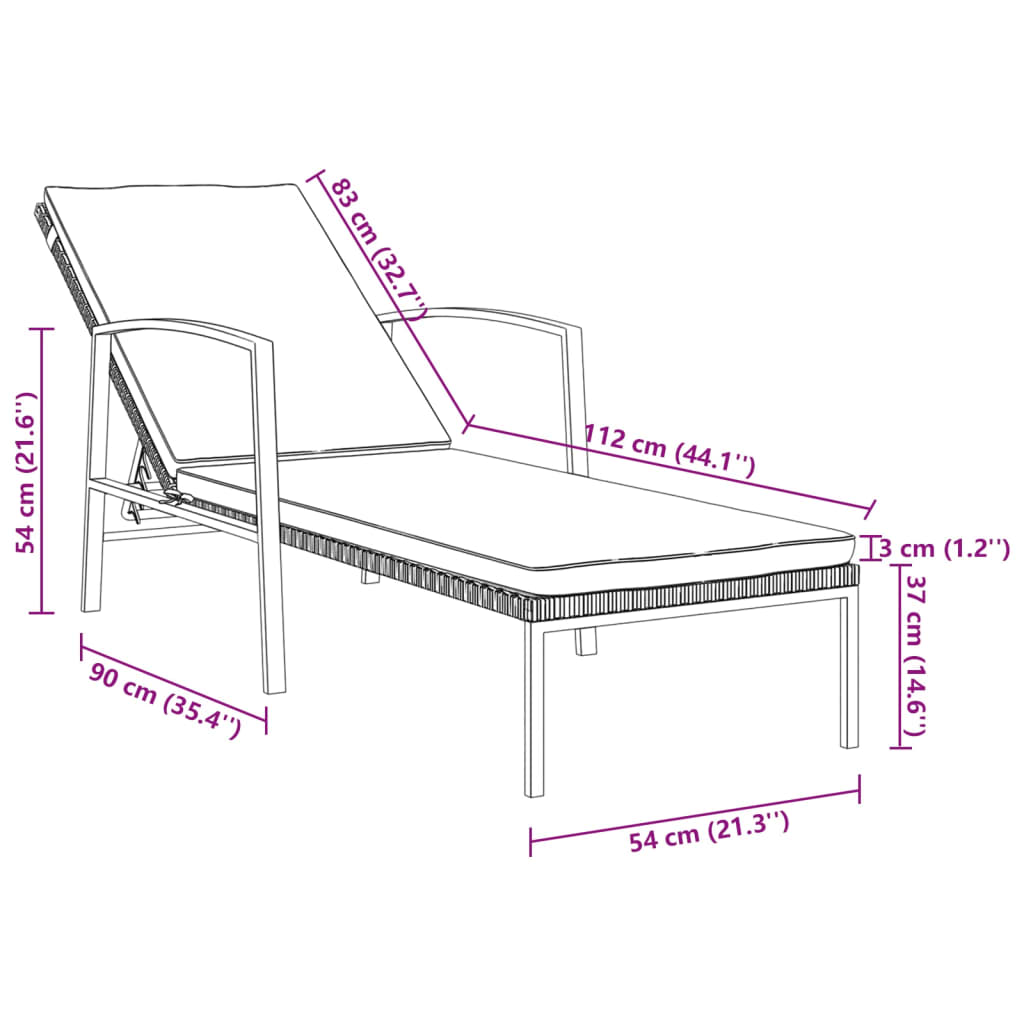 liggestole med bord 2 stk. polyrattan grå