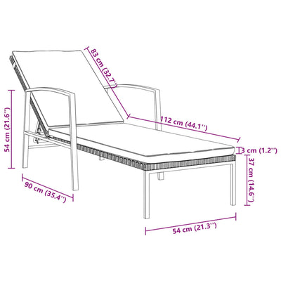 liggestole med bord 2 stk. polyrattan grå