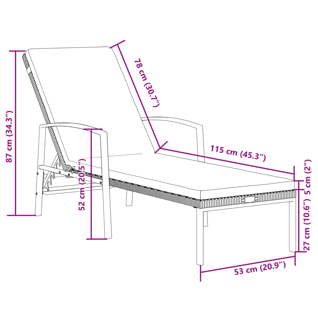 liggestole 2 stk. med bord polyrattan brun