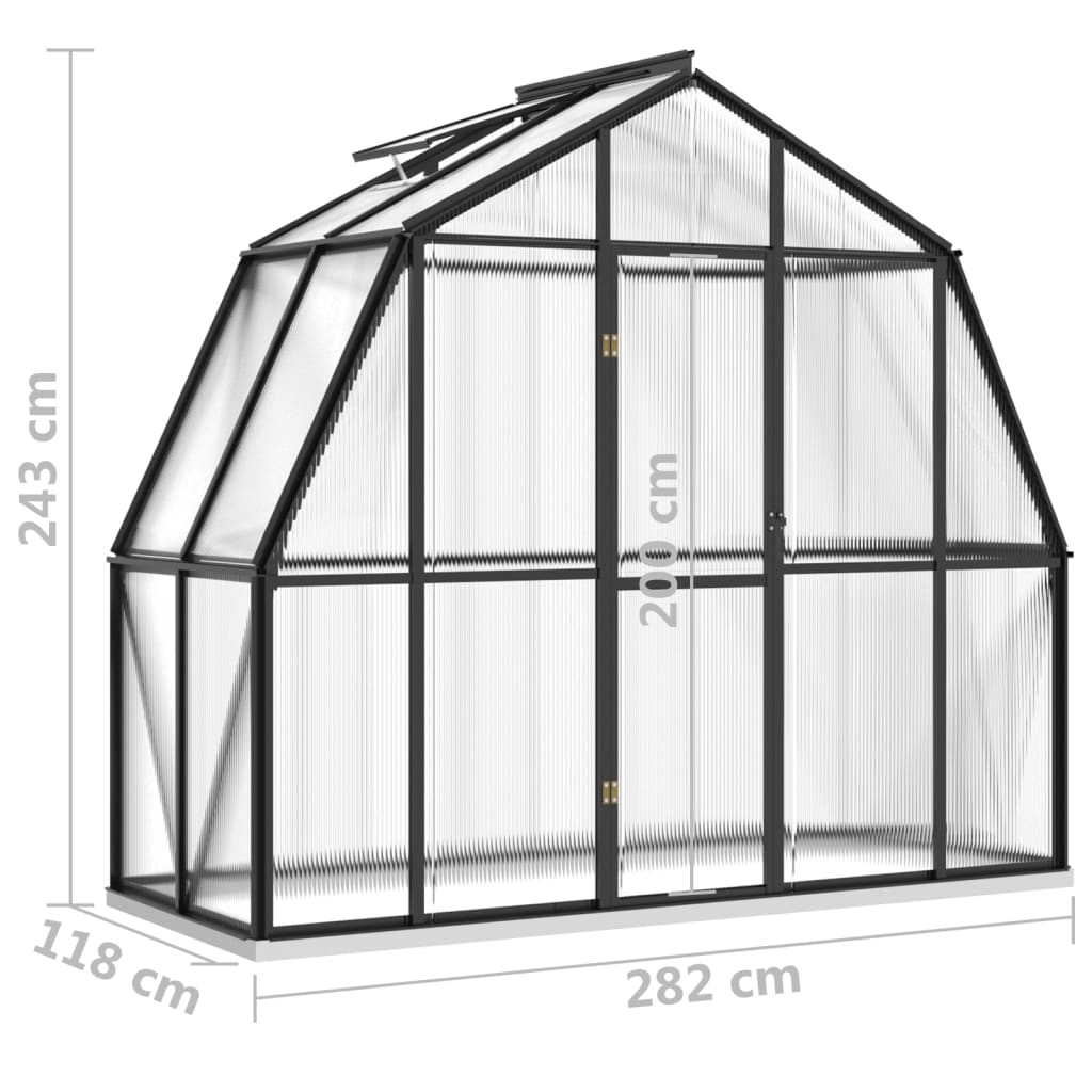 drivhus med fundamentramme 3,3 m² aluminium antracitgrå